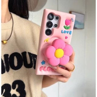 สําหรับ Samsung Galaxy S26 S25 S24 S23 S22 Ultra A56 A36 A26 A16 A15 A25 น่ารัก 3D ดอกไม้วงเล็บซิลิโคนนุ่มกรณีดอกไม้ขาตั้งฝาครอบ