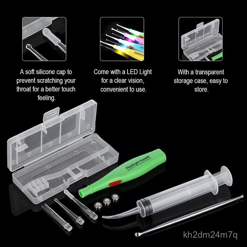 LED Light Earpick Tonsil Stone Remover Kit Irrigation Syringe with Storage Box
