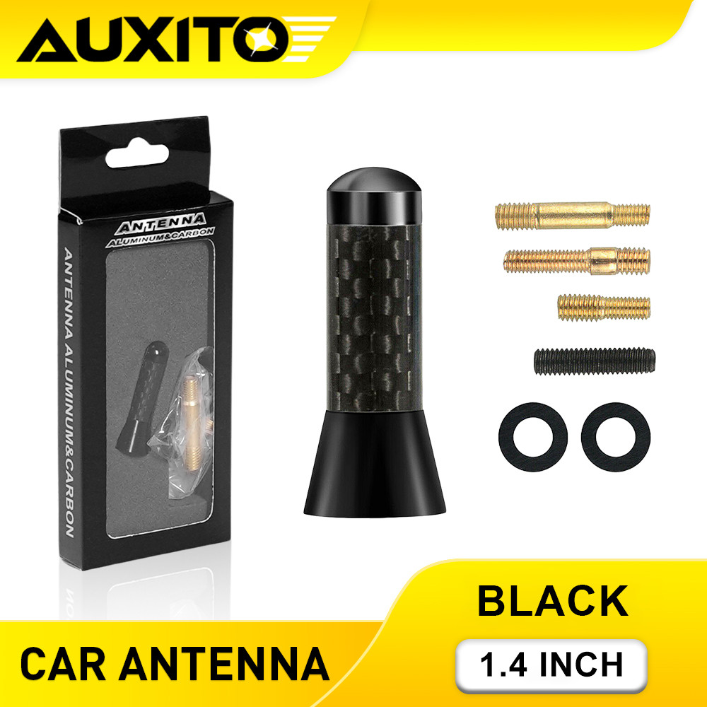 AUXITO เสาอากาศสั้นคาร์บอนไฟเบอร์สีดําสําหรับรถยนต์ 1.4in ใช้งานได้และมีไว้สำหรับสัญญาณวิทยุ AM/FM