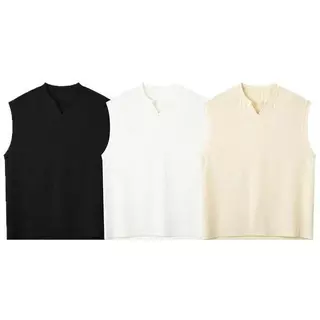 MR9 Sleeveless Top BX14 เสื้อแขนกุด เสื้อกล้าม คอHenley Oversize ลำลอง Man Clothing ดำ ขาว และครีม
