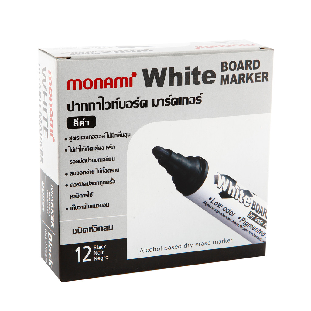 ปากกาไวท์บอร์ด โมนามิ BM500S18981A หมึกสีดำ (แพ็ค 12 ด้าม)