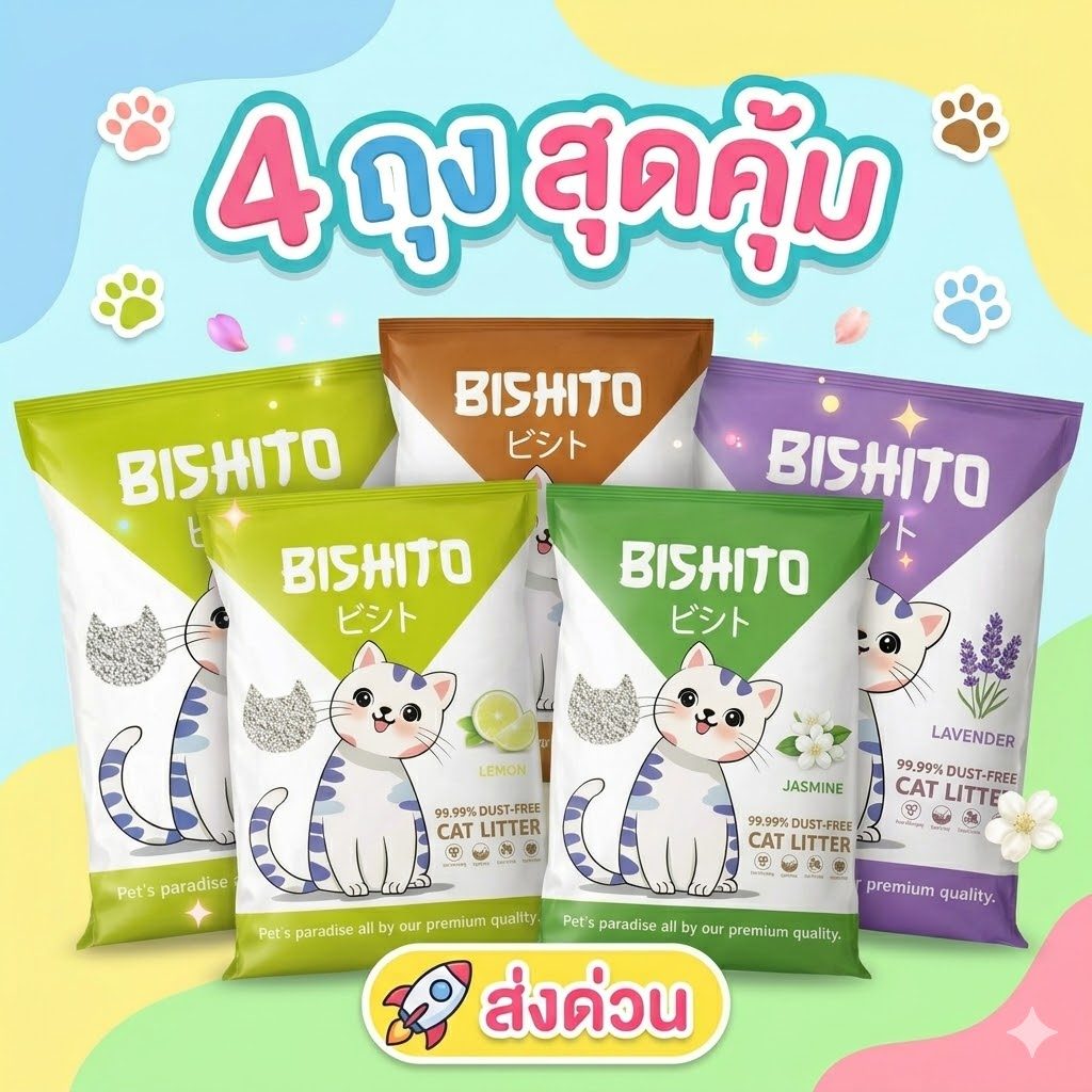 (10LX4)BISHITO ทรายแมวเบนโทไนท์ ขนาด 10 ลิตรX4