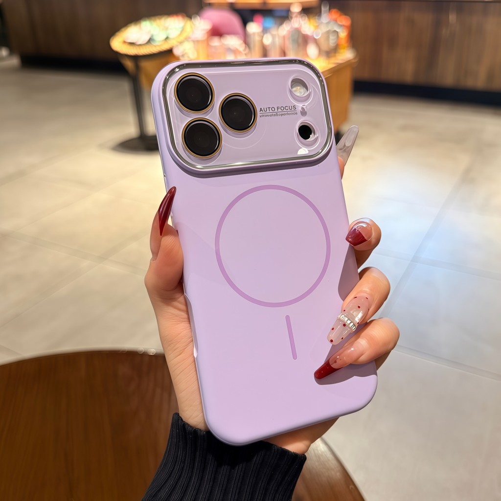ใหม่พรีเมี่ยมสีม่วงซิลิโคนเหลวแม่เหล็กโทรศัพท์กรณีมุมมองขนาดใหญ่เลนส์ป้องกันลายนิ้วมือปลอกกันกระแทกสําหรับ ไอปอน 17 16 15 14 มือโปร สูงสุด ราคา ถูกที่สุด ดีลบีเคเค