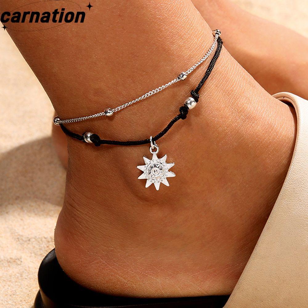 CARNATION Foot Chain Leather Vintage Jewelry Fashion Bohemian Sun Pendant