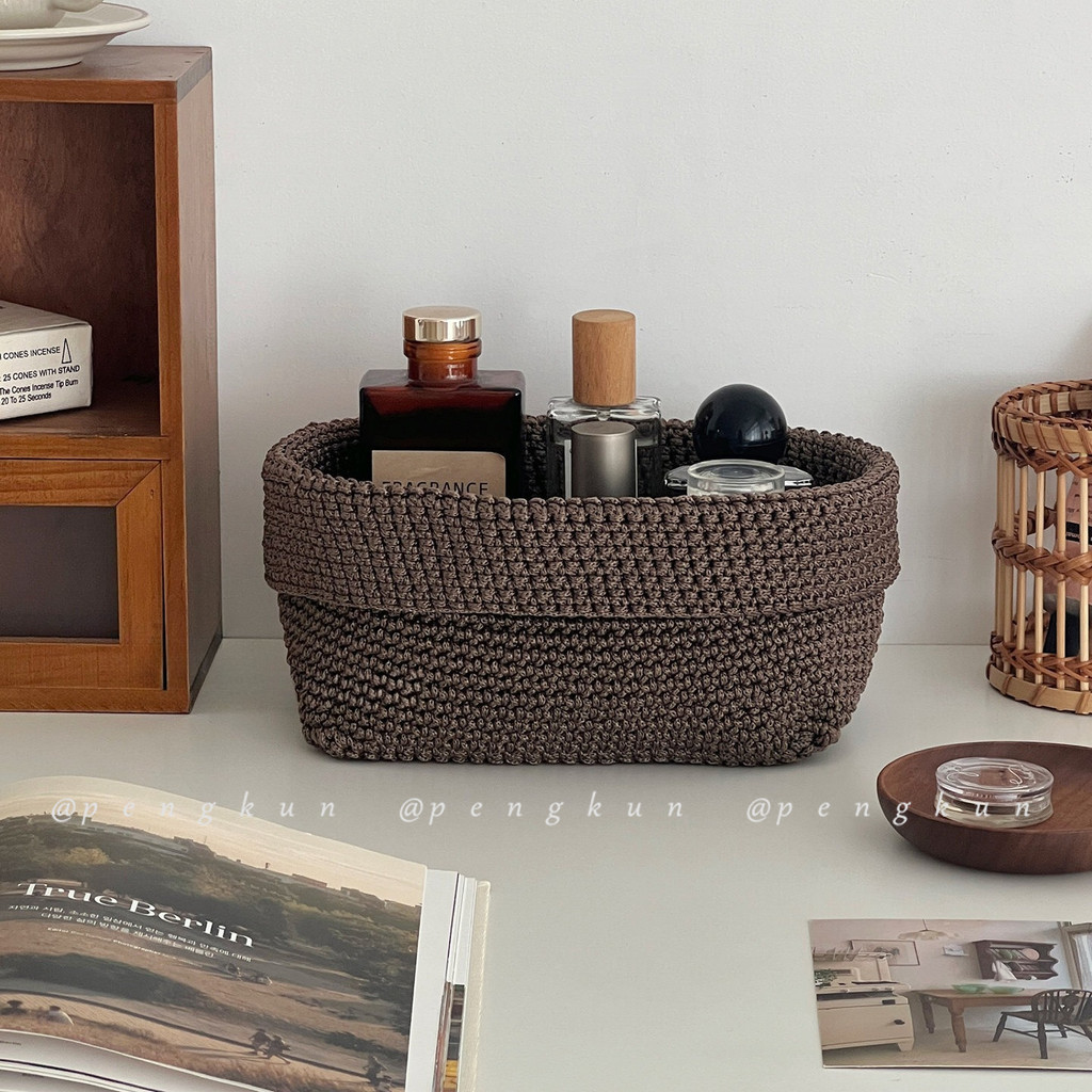Ins Simple ผ้าทอตะกร้าเก็บเดสก์ท็อปน้ําหอมเครื่องสําอางกล่องเก็บพับ Sundries Organizing Storage