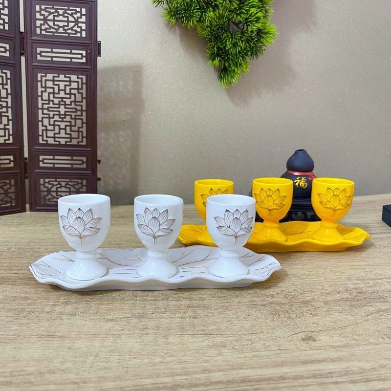 陶瓷上供保家仙小酒杯莲花酒杯拜神茶杯家用供奉观音财神中式套装Worshiping Tea Cups Are Used at Home to Worship Guanyin, the God of We