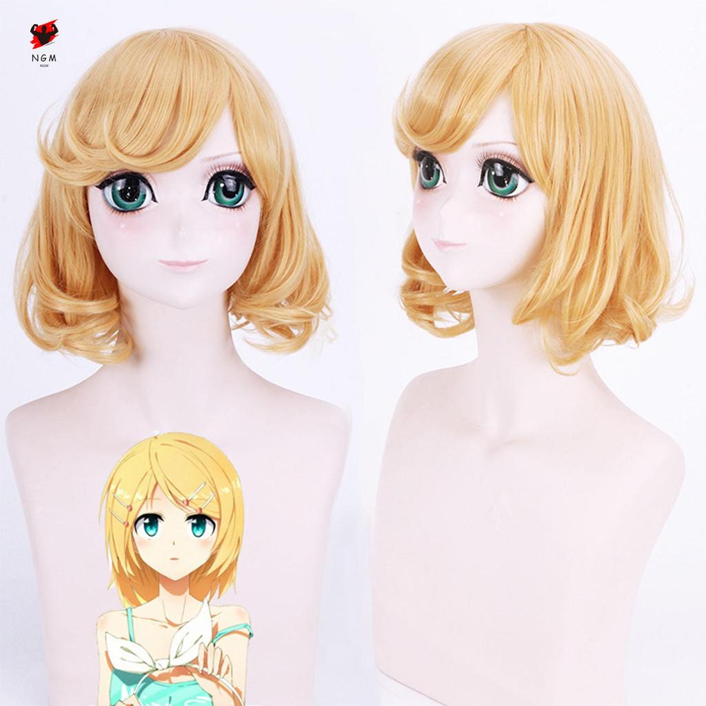 วิกผม Anime Cosplay Kagamine Rin ทำจากเส้นผมสังเคราะห์ทนความร้อน เหมาะสำหรับงานปาร์ตี้ฮาโลวีนและคาร์