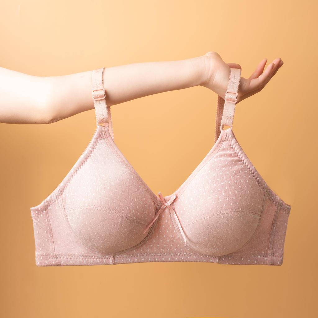 AB7070 เสื้อในไม่มีโครง ลายจุด ผ้าคอตตอน มี2ตะขอ คัพAB ใส่สบาย ของส่งจากกรุงเทพ