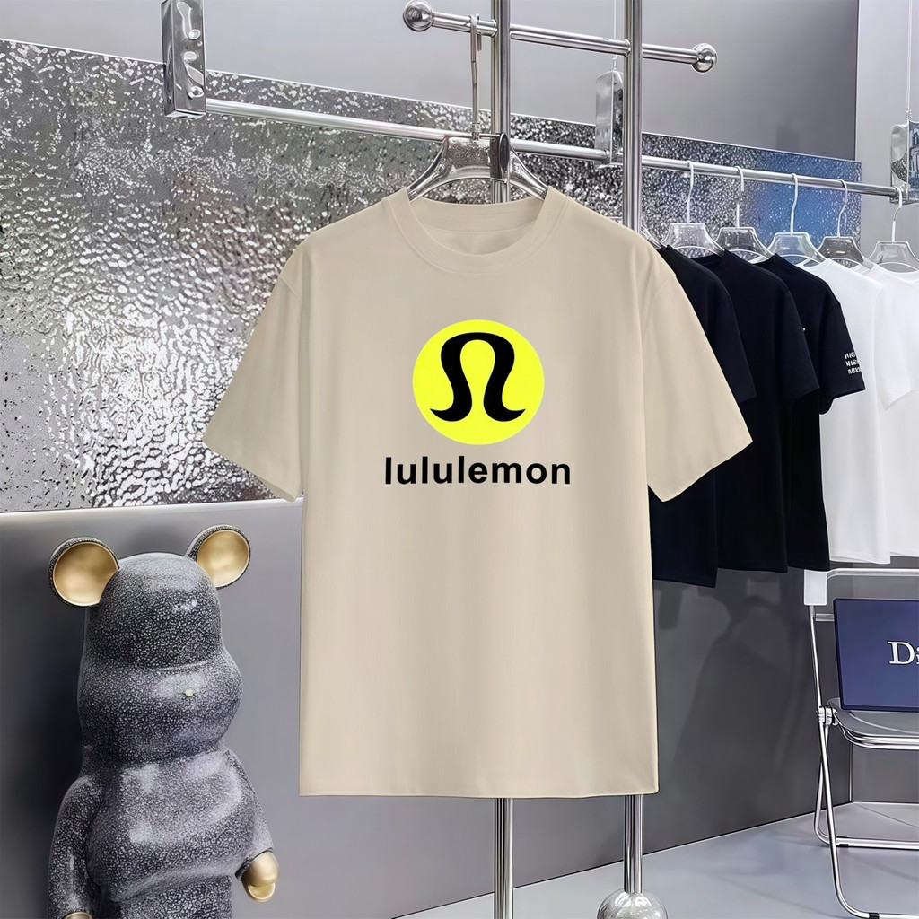 Lululemon/lululemon/6XL คลาสสิกรอบคอแขนสั้นเสื้อยืดผู้ชายผู้หญิงสไตล์ Plus ขนาด Top Simple Basic Co-