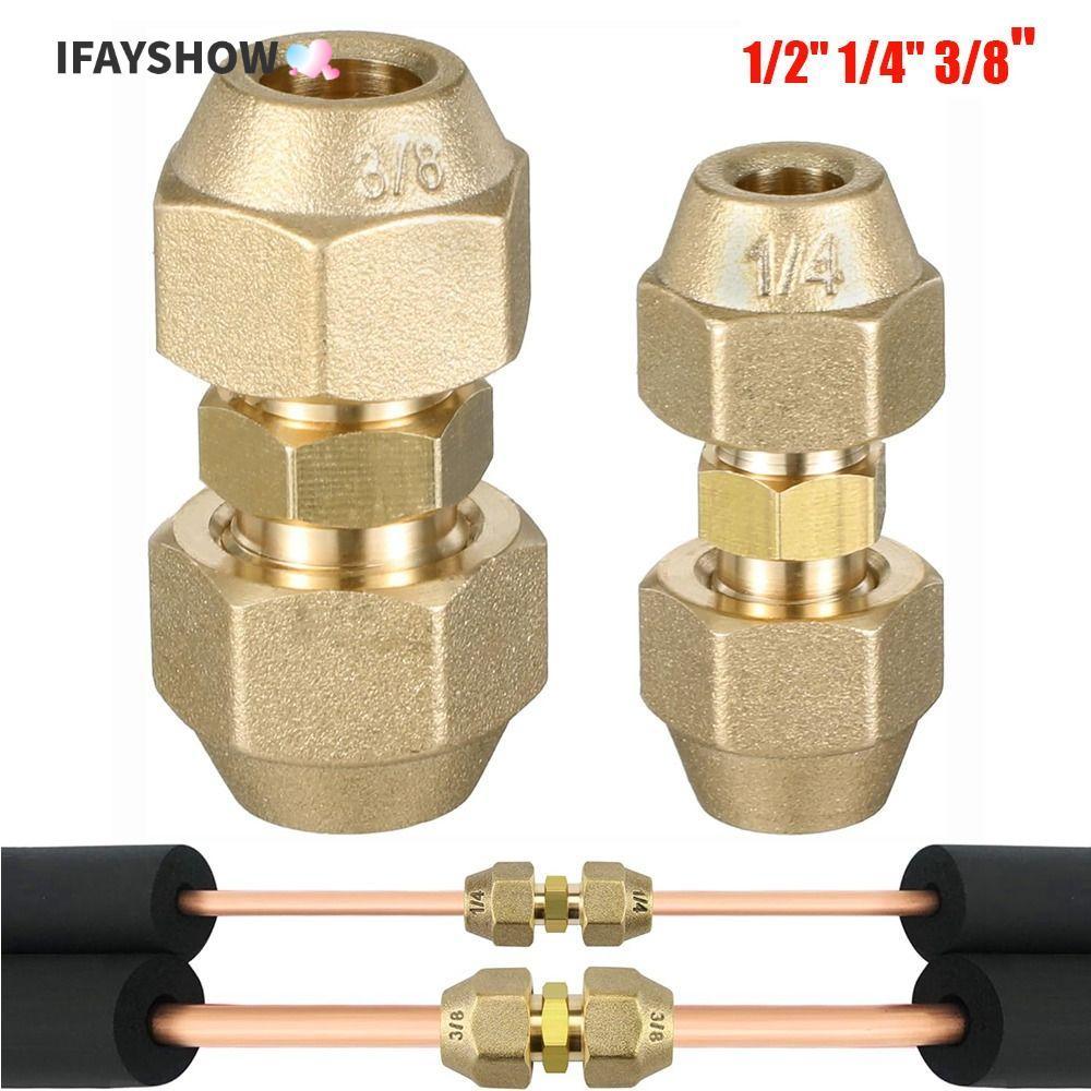 IFAYSHOW ข้อต่อขยายท่อ, 1/2 "1/4 "3/8" ตัวเชื่อมต่อทองแดงตรง, พร้อมถั่ว Flare อุปกรณ์ HVAC เครื่องปรับอากาศเครื่องทําความเย็น