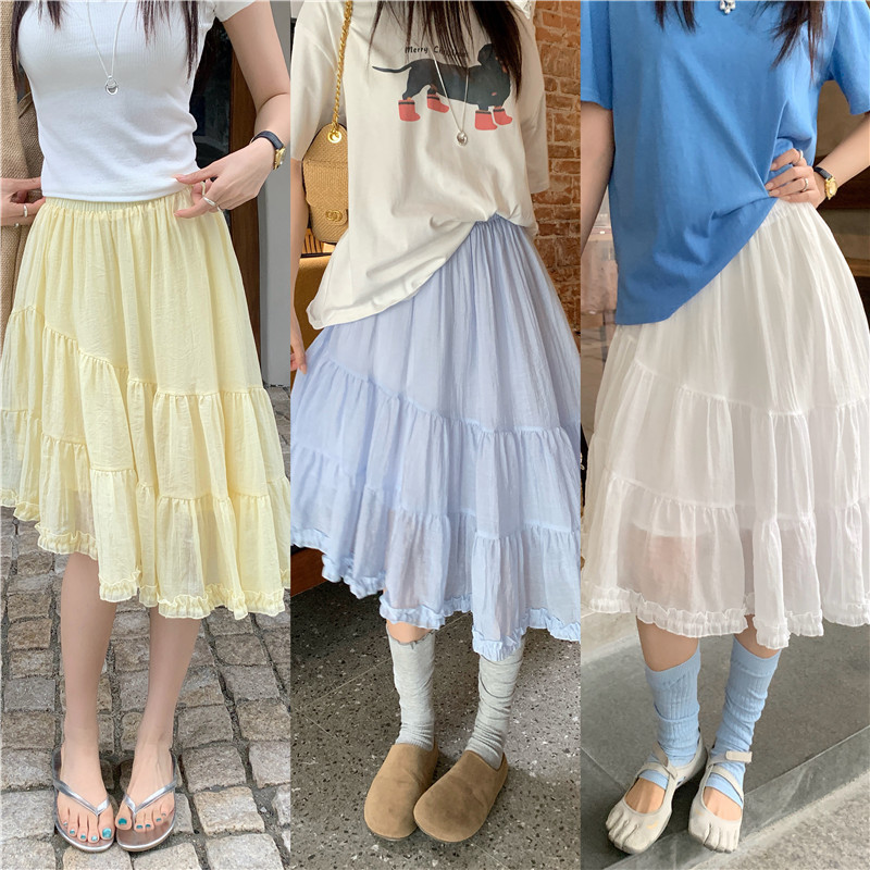 กระโปรงเอวสูงทรง A-Line สไตล์ฝรั่งเศสสำหรับฤดูร้อน ผู้หญิง 260330