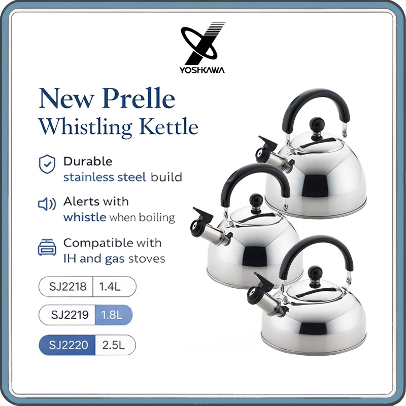 Yoshikawa New Prelle Whistling Kettle – Japanese Stainless Steel Tea Kettle, IH & Gas Compatible, Ma