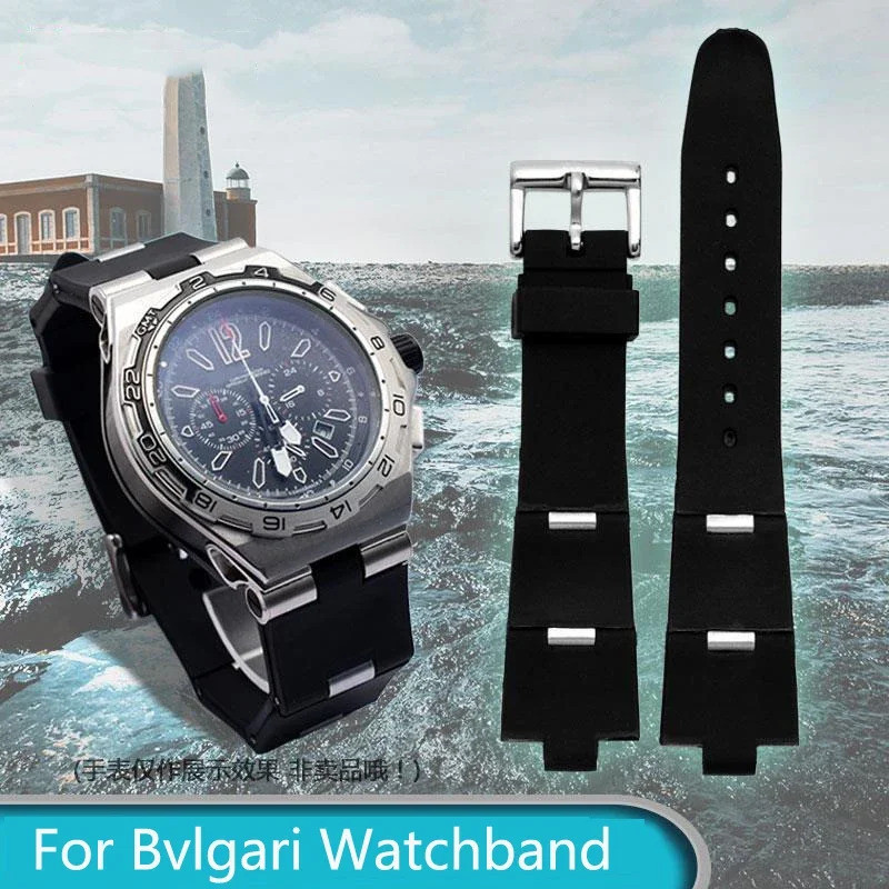 คุณภาพสายยางสีดําผู้ชายและผู้หญิงสร้อยข้อมือซิลิโคนสําหรับ Bvlgari Bvlg diagono24mm x 8mm