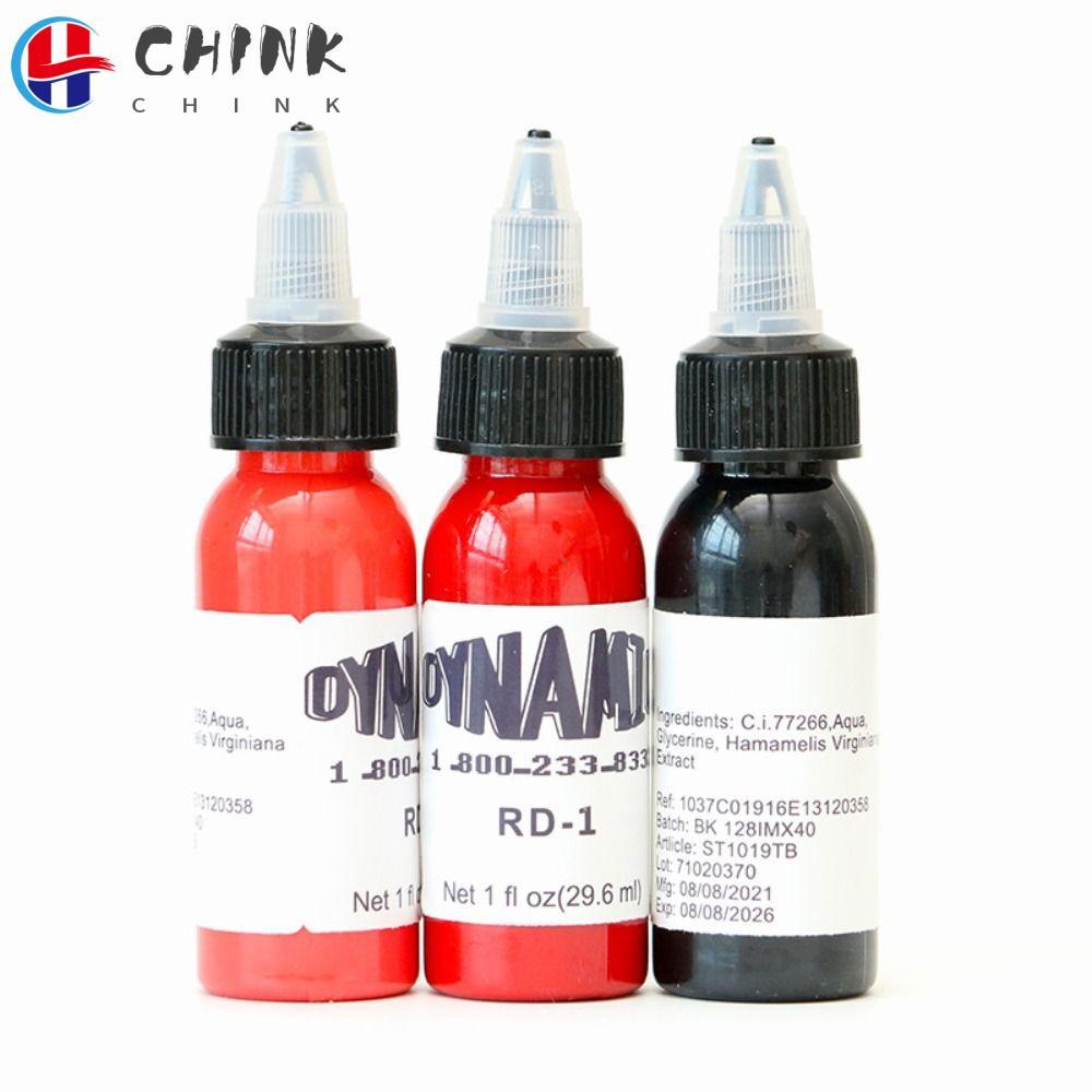 หมึกสัก CHINK ขนาด 30ml พร้อมโทนสีครบถ้วน: ดำ, น้ำตาล, แดง, เขียว, ขาว, ฟ้า, ม่วง และชมพู Tattoo Pigment