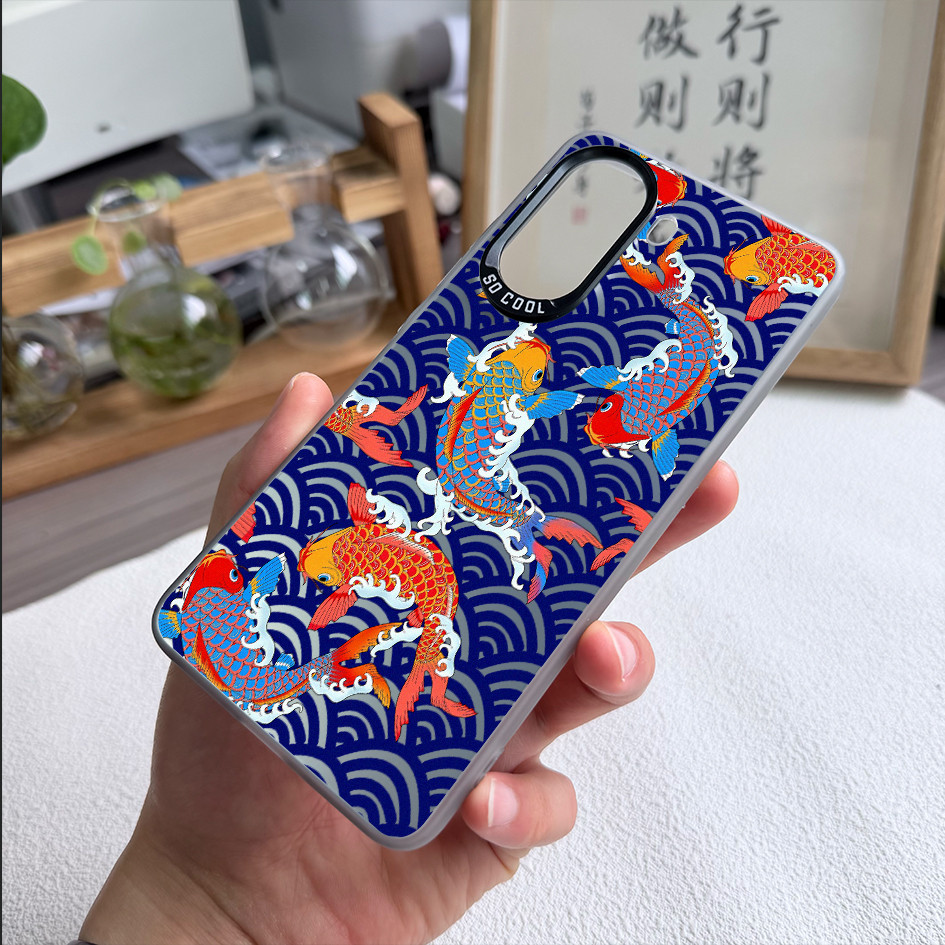 Ukiyo-e Koi Fish Micro Matte Hard เคสโทรศัพท์สําหรับ POCO X7 X6 X5 F8 Ultra F8 Pro F7 F6 Pro F5 กันก