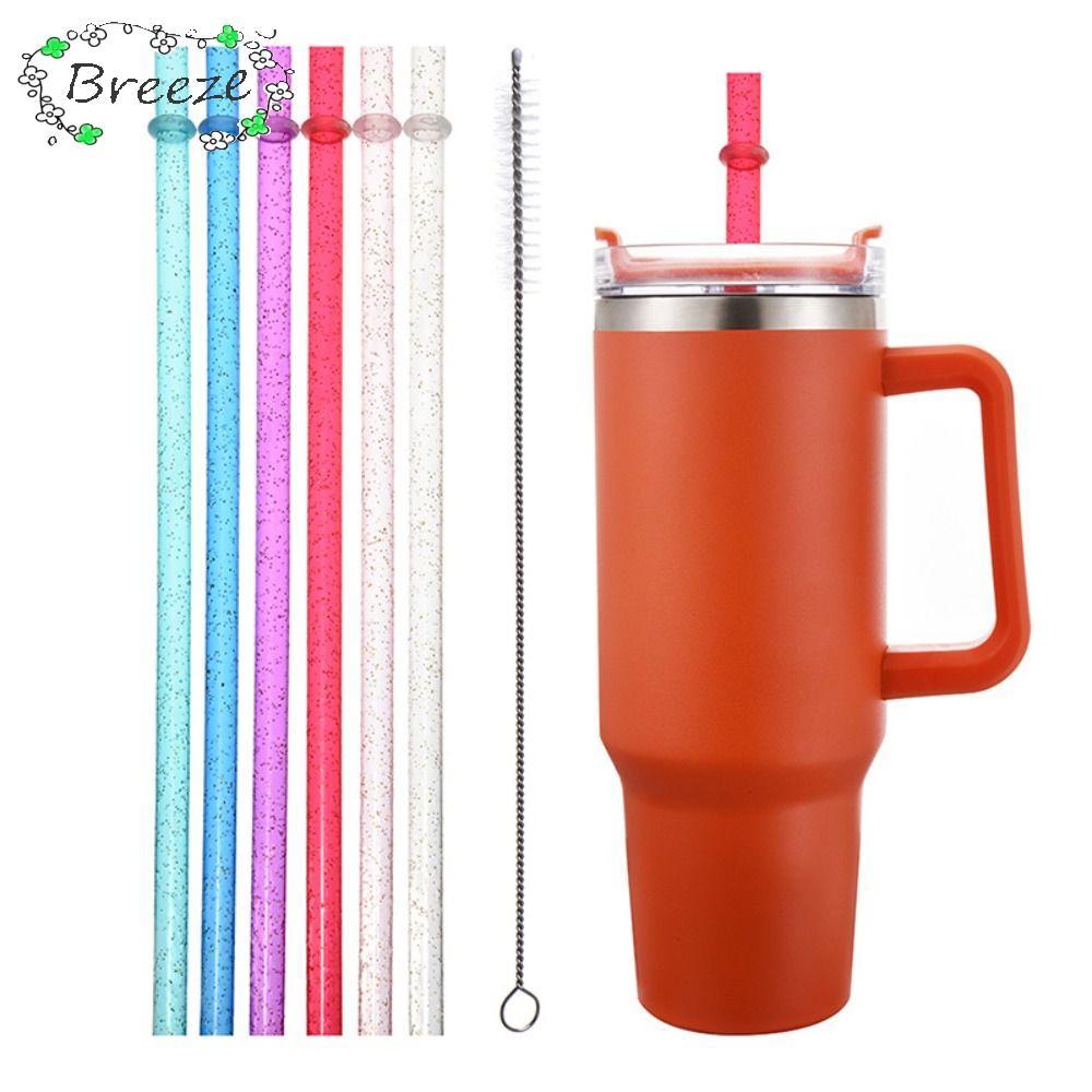 BREEZE 12 + 1 รถถ้วยฟางถ้วยอุปกรณ์เสริมทองผงหลอดพลาสติก, แบบพกพานํากลับมาใช้ใหม่ด้วยแปรงทําความสะอาด