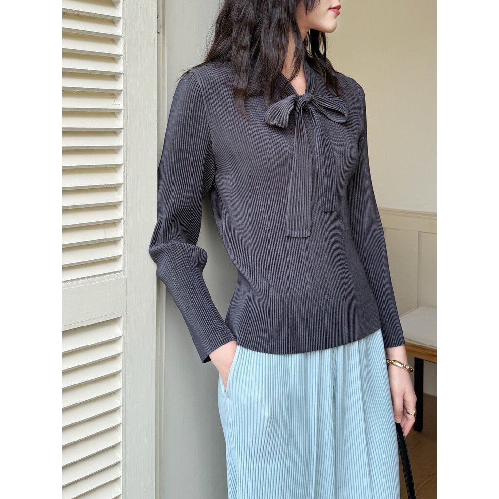 SALE20%!! 2MUAY รุ่น GJO11512 เสื้ออัดพลีท THICK V NECK RIBBON TIE PLEATED TOP 5 สี FREE SIZE