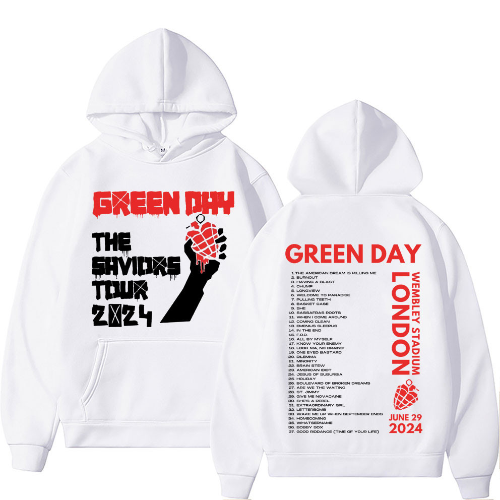 【เสื้อฮู้ด】 Punk Band Green Day Idiot The Saviours Tour Hoodie ผู้ชาย Vintage Gothic Rock เสื้อกันหน