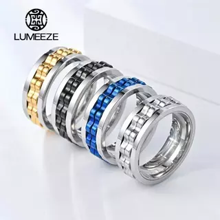 LUMEZE Punk เกียร์หมุนความวิตกกังวล Fidget แหวนสําหรับชายสแตนเลสสตีล Spinner Rock Biker งานแต่งงานเครื่องประดับของขวัญ A418 #