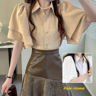 เสื้อเชิ้ตแขนสั้นผู้หญิง สไตล์หวานๆ ทรงหลวม