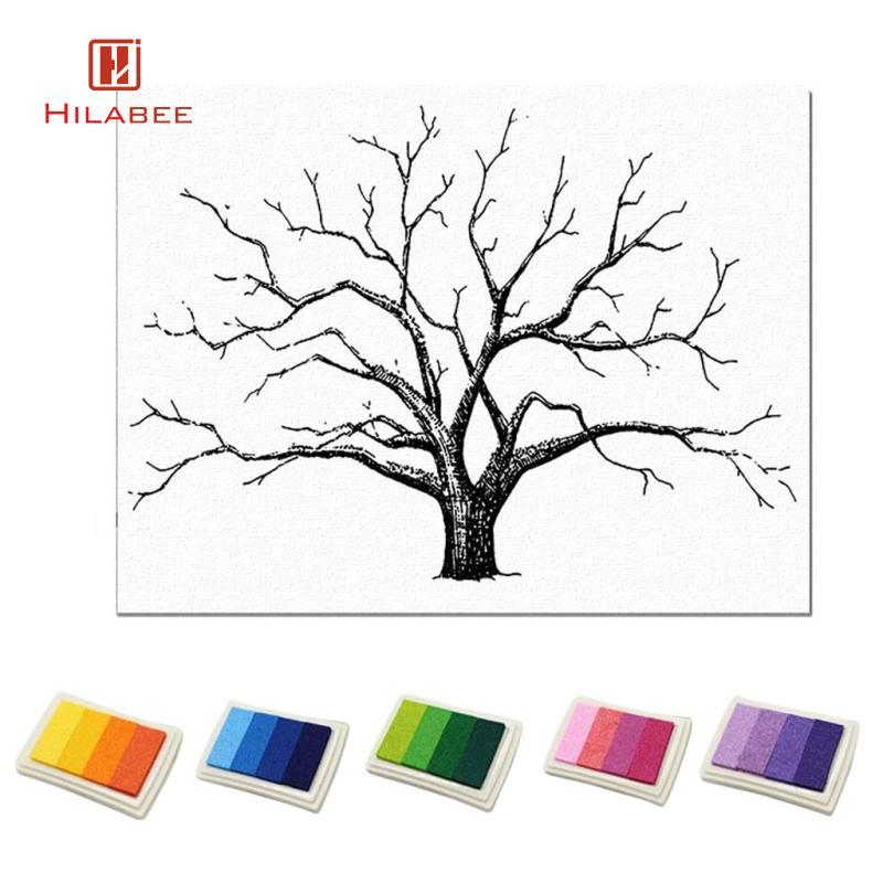 [hilabee] ต้นไม้พิมพ์นิ้วหัวแม่มืองานแต่งงานพร้อม Inkpad Family Tree Wall Art ภาพวาดโปสเตอร์