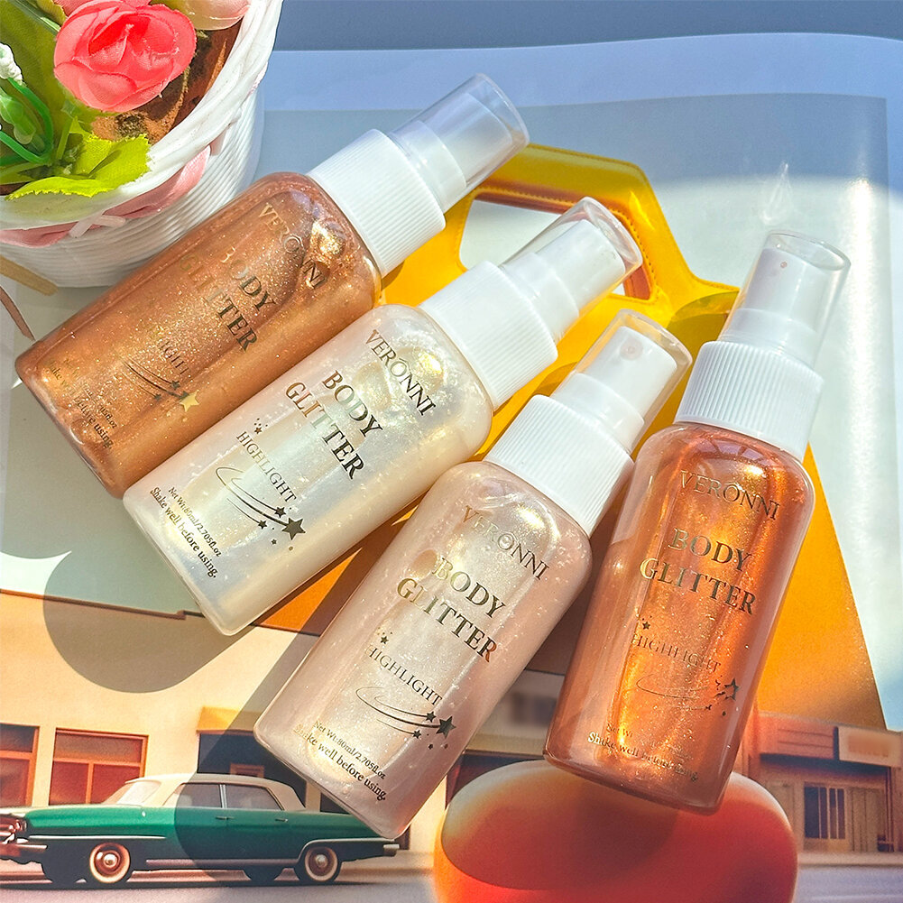 Liquid Shimmer Body Highlighter Oil Makeup, Glitter Spray Oil Lotion, Full Body & Face Glow-Up Liqui