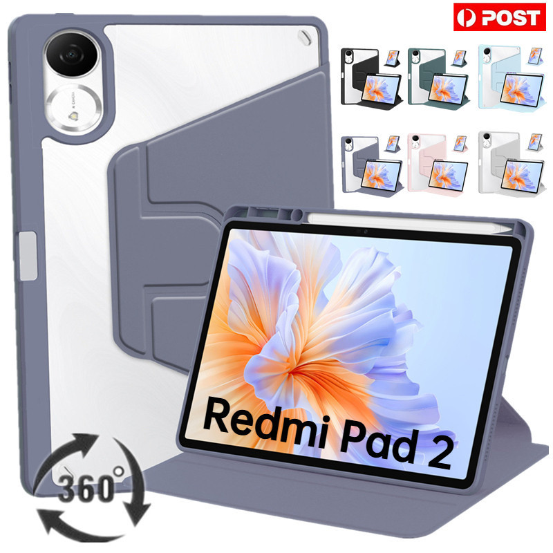 สําหรับ Redmi Pad 2 / Pad2 SE 8.7 4G OPPO PAD NEO 11.36 ปลอก 360° หมุนหลังอะคริลิคพร้อมที่ใส่ดินสอ ฝ