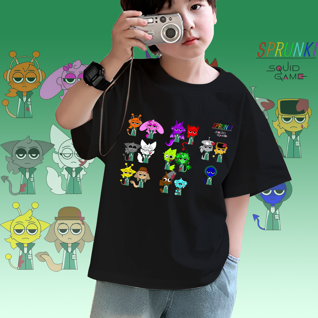 Sprunki Game X Squid Game เสื้อยืดคอกลมพิมพ์ลายผ้าฝ้าย