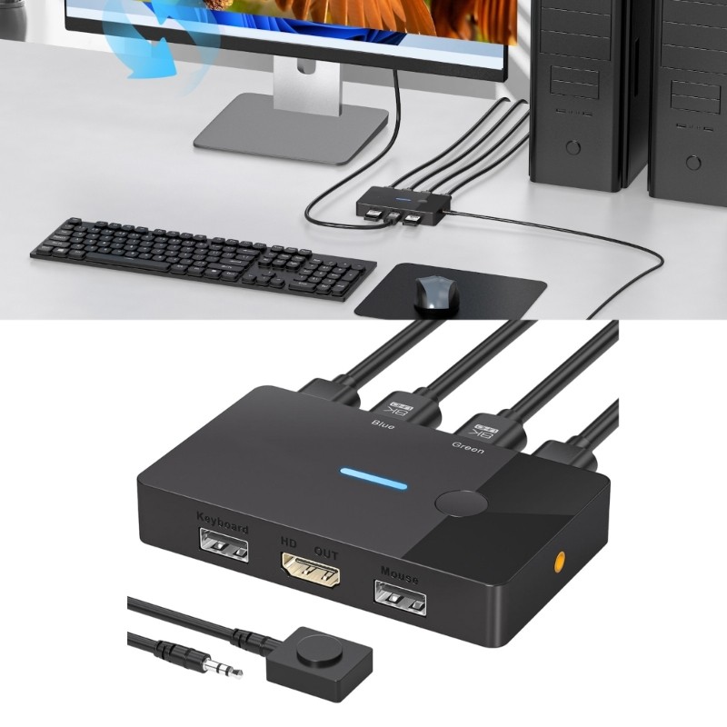 NAMA HDTV KVM Switcher 2 Input 1 Output 8K 60Hz USB Keyboards Mouse Sharing Selector