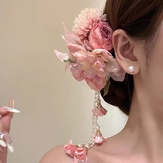 Love of Teng Hua Super Immortal สีชมพูพู่ดอกไม้ Hairpin ผู้หญิง Cheongsam ด้านข้างคลิป Hairpin อุปกรณ์เสริมผมมัลติฟังก์ชั่นผม Disc