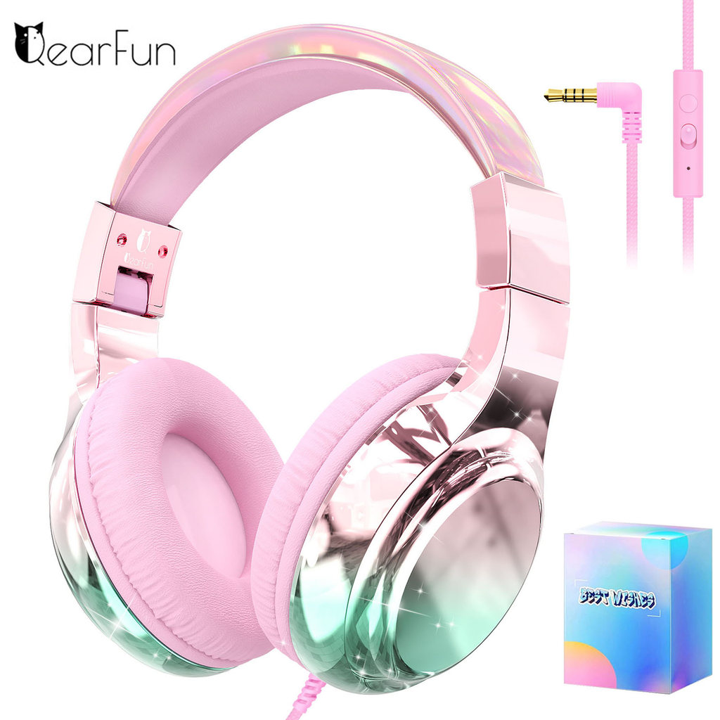 Kids Headphones for School 85/94dB Volume limited Over Ear Headphones for Kids Girls Foldable Gaming Headset with Mic