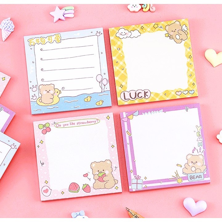 🌈กระดาษโน้ตกาวลายการ์ตูนน่ารัก🌈ลายหมีสดใสเต็มพลัง 7.5 × 7.5 cm 50 แผ่น📌เลือกลาย✔️พร้อมส่ง