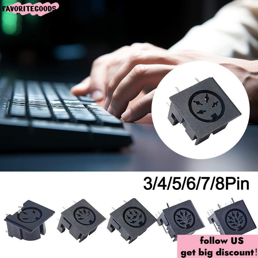 FAVORITEGOODS DIN หญิงซ็อกเก็ตเชื่อมต่อ, 3 4 5 6 7 8 Pin 4P/5P/6P/7P/8P แผง PCB Mount DIN Mini Jack,
