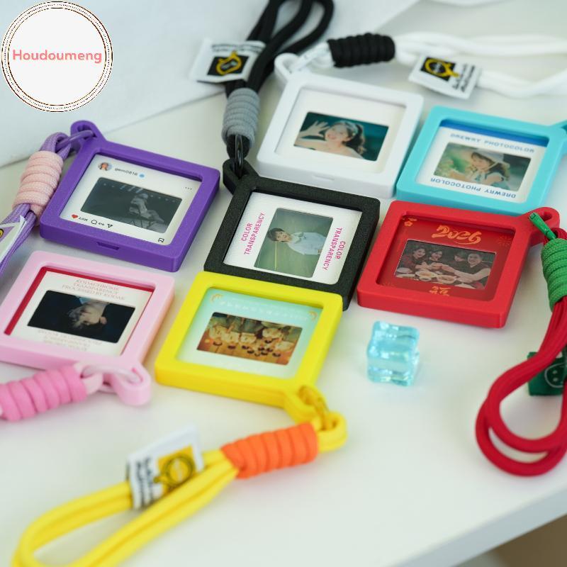 Houdoumeng กรอบรูปเปล่าพวงกุญแจกรอบรูปสีลูกกวาดพวงกุญแจแทรกภาพแยกจี้กุญแจ DIY Key Holder TH