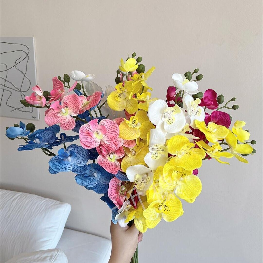 กล้วยไม้ปลอม ฟาแลน 9 ดอก/ช่อ (70cm) ดอกไม้ประดิษฐ์ไฮเอนด์ ตกแต่งบ้าน คาเฟ่ ไม่ต้องรดน้ำ