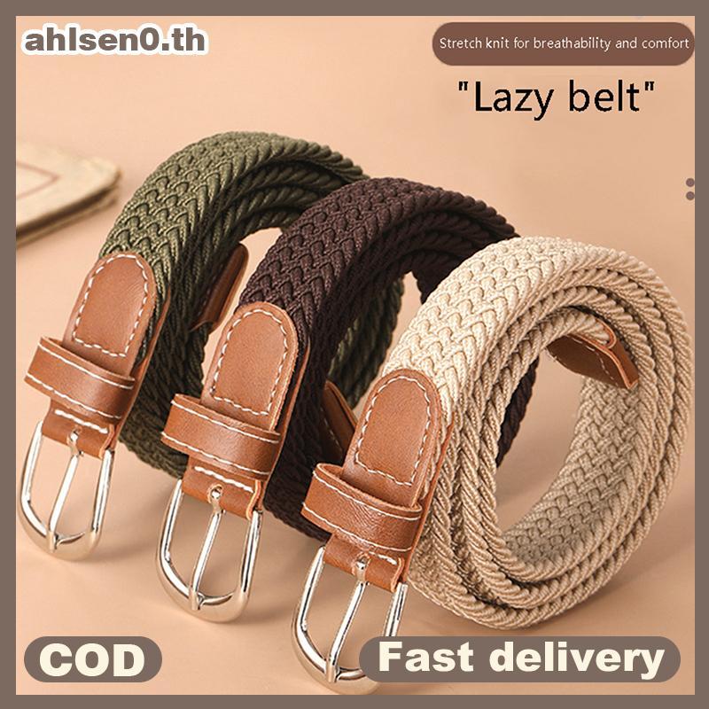 Ahlsen0 1 PC เข็มขัดแฟชั่นทอเข็มขัดผ้าใบโลหะ Bule ผู้ชายผู้หญิงเข็มขัดยางยืด Punch ฟรี th