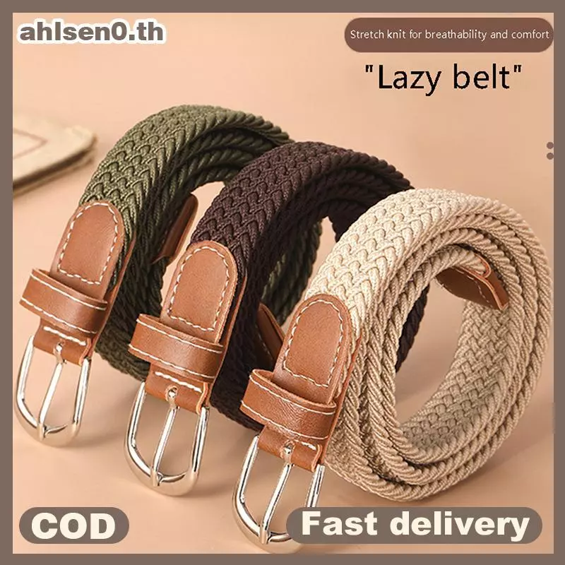 Ahlsen0 1 PC เข็มขัดแฟชั่นทอเข็มขัดผ้าใบโลหะ Bule ผู้ชายผู้หญิงเข็มขัดยางยืด Punch ฟรี th