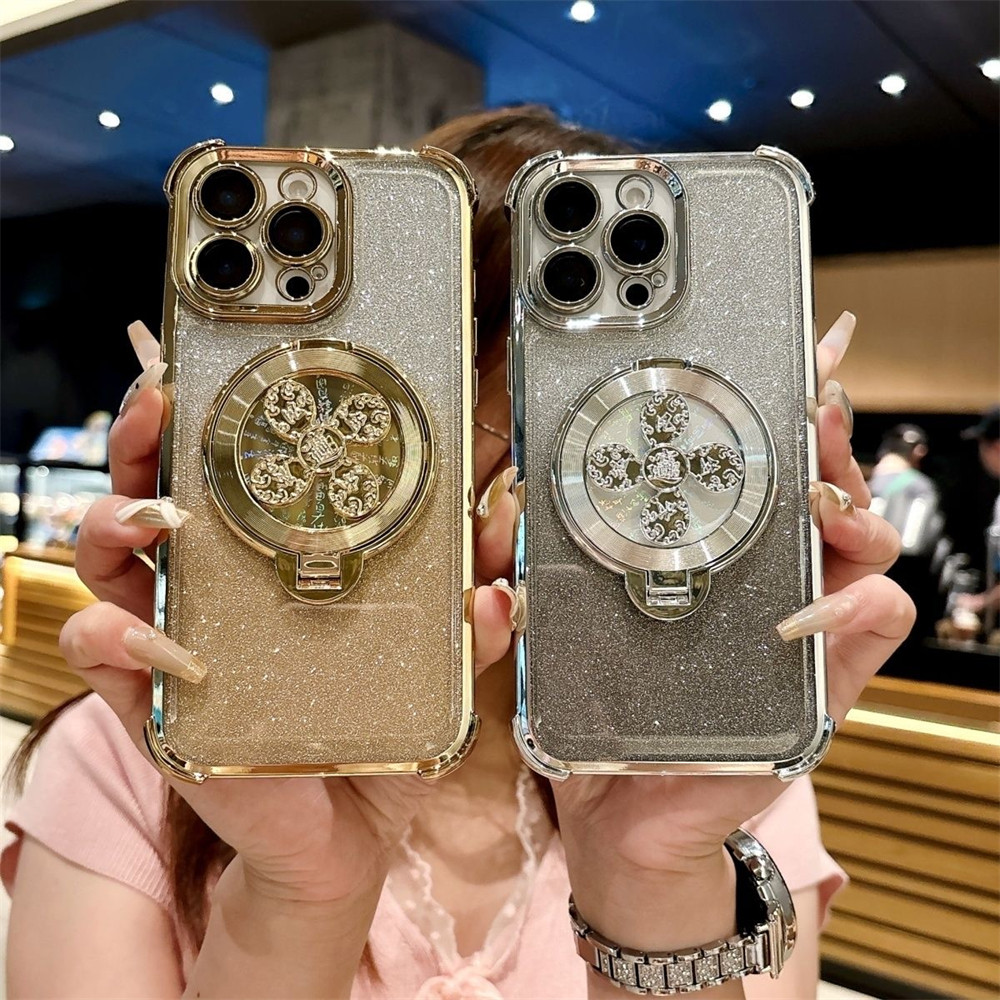 ใหม่หรูหรา Electroplated Border แฟลชเคสโทรศัพท์หมุน Gyroscope สําหรับ IPhone 11 14 PRO MAX 15 12 13 16 17 PRO MAX Plus