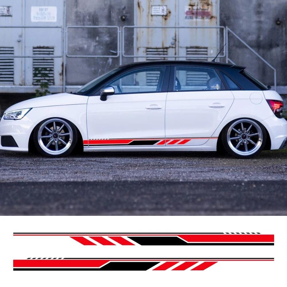 2 ชิ้นรถด้านข้างกระโปรงกราฟิกสติกเกอร์ประตู Racing Stripe ไวนิล Decal ตกแต่งสําหรับ Audi A1 8X GB 8X