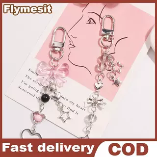 Flymesit Goth Y2K โทรศัพท์ Charm Bow Heart Star พวงกุญแจจี้กระเป๋าโทรศัพท์น่ารักอุปกรณ์เสริมสําหรับสาวผู้หญิงเครื่องประดับ EN