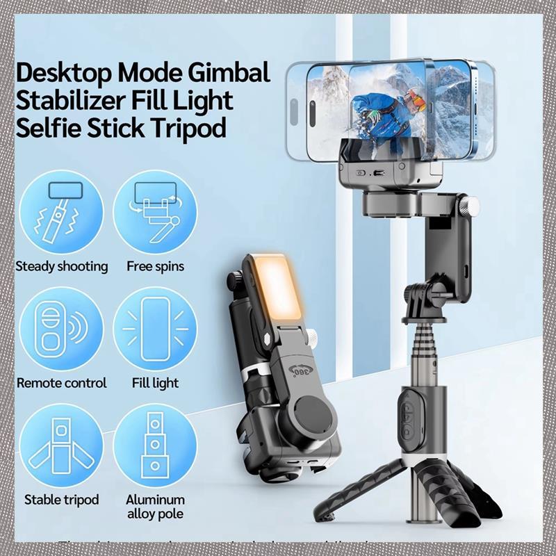 [ULZR] Q18 โหมดติดตามGimbal Stabilizer Selfie Stickขาตั้งกล้องพร้อมไฟเติมสําหรับสมาร์ทโฟนโทรศัพท์มือ