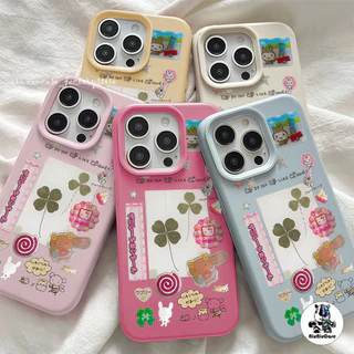 การ์ตูนโคลเวอร์โชคดี Case เคสไอโฟน For iPhone 11 17 16 15 12 13 14 15 Pro Max XR X XS Max 7 8 16 Plus เคสมือถือ สีพื้น