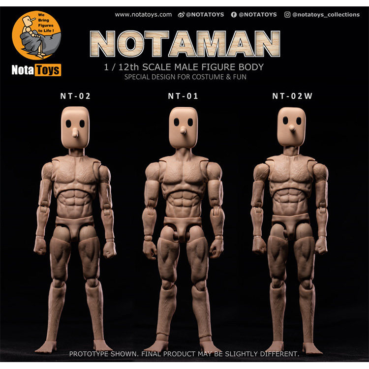 พร้อมสต็อกของเล่นที่ไม่ใช่เล่น nottaa 20 ซม. 1/12 Action Figure Body notaman Square Head Man