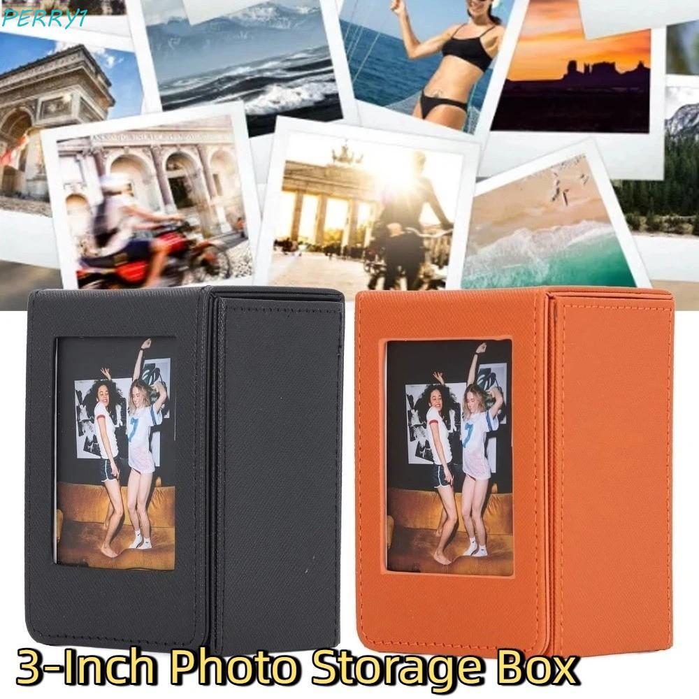 PERRY Photo Display Organizer, Leather Flip Cover 3 นิ้ว, Square Decorative Large Capacity Photo Alb