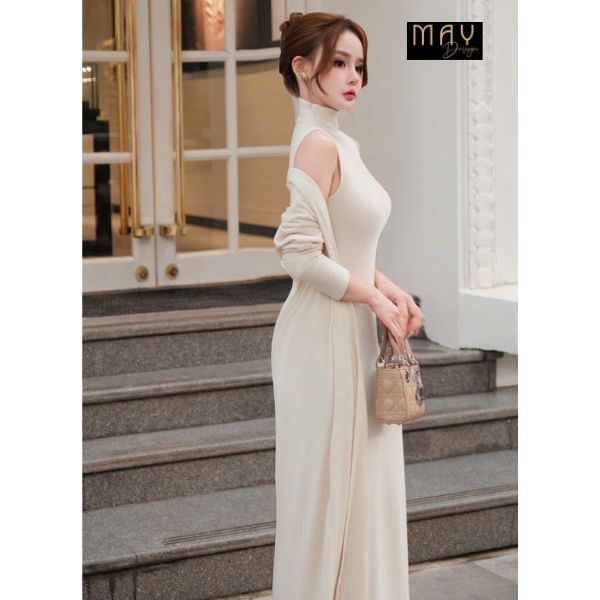 ชุดกระโปรงผู้หญิง NN77 วัสดุยืดฤดูหนาว-ชุดครีมพร้อมการออกแบบการตัดเย็บโดยมาตรฐาน