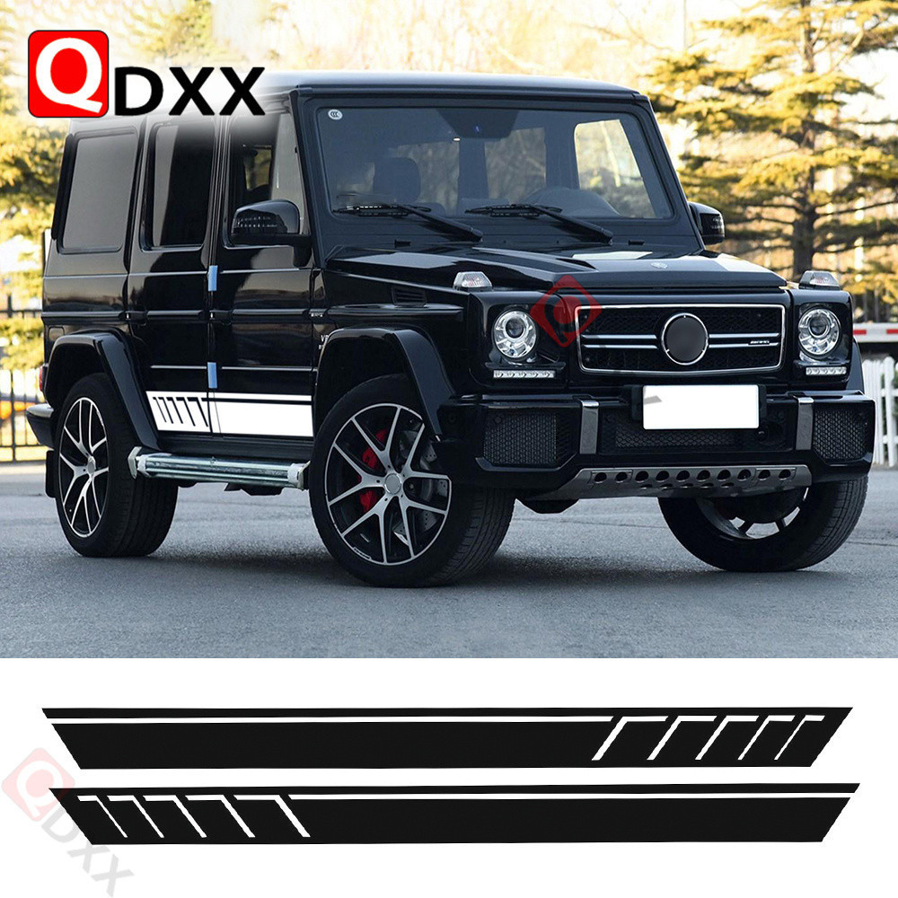 2pcs รถด้านข้าง Stripes กระโปรง Racing Decal สติกเกอร์สําหรับ Mercedes Benz G63 G65 W463 G Class AMG