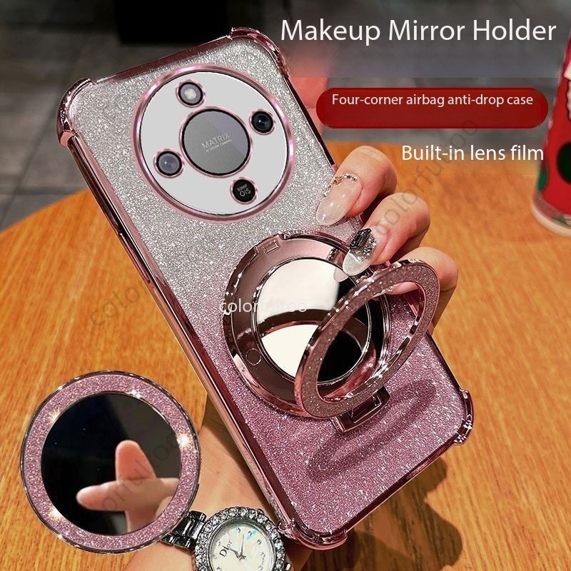 Honor X9d 2025 สําหรับ Honor X9D X9C X9A X6C X 9D HonorX9d 5G 4G โปร่งใส Glitter Bling นุ่มเคสโทรศัพท์กระจกผู้ถือแหวนแม่เหล็กวงเล็บถุงลมนิรภัยป้องกันฝาครอบ Shell