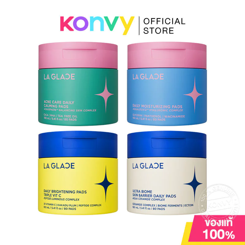 LA GLACE Pads ลากลาส โทนเนอร์แพด 160ml (Acne Care/Moisturizing/Skin Barrier/Vit C)