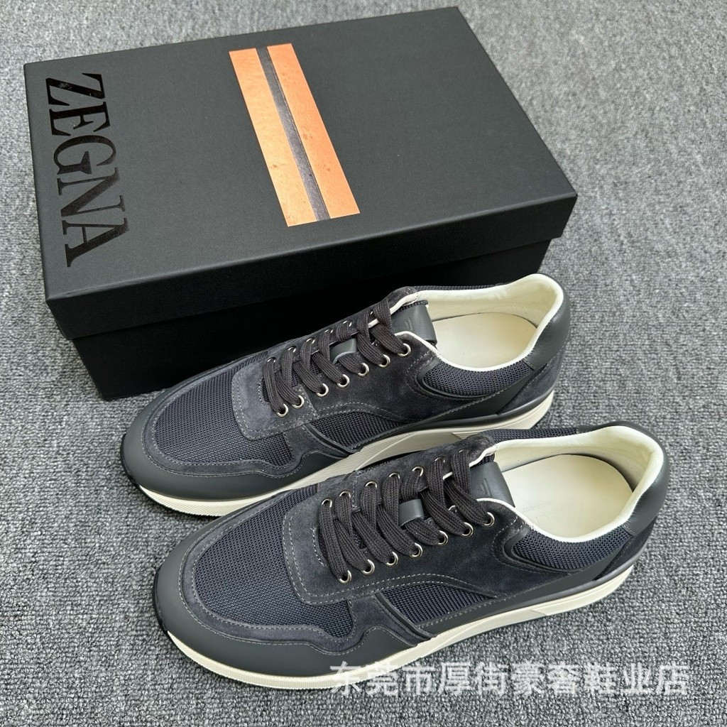 ZEGNA รองเท้าผ้าใบหนังผู้ชายตาข่ายสไตล์ใหม่