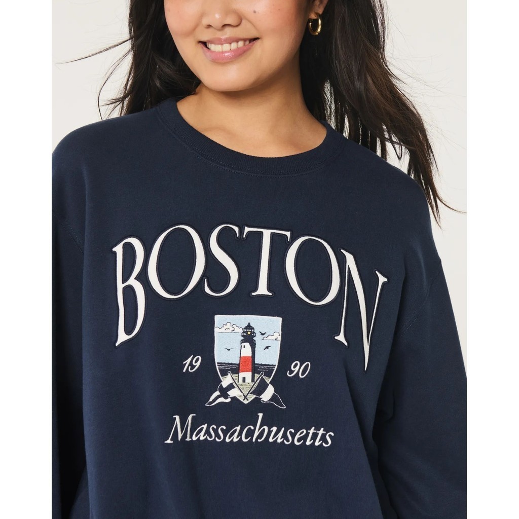 Hollister Theme Lighthouse พิมพ์เสื้อกันหนาว Boston City ที่ระลึก Unisex หลวมรอบคอ Casual Top 2.6